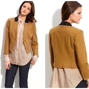 Trouve Crop Wool Blend Blazer Jacket Camel Lined One Button Pockets Women Medium